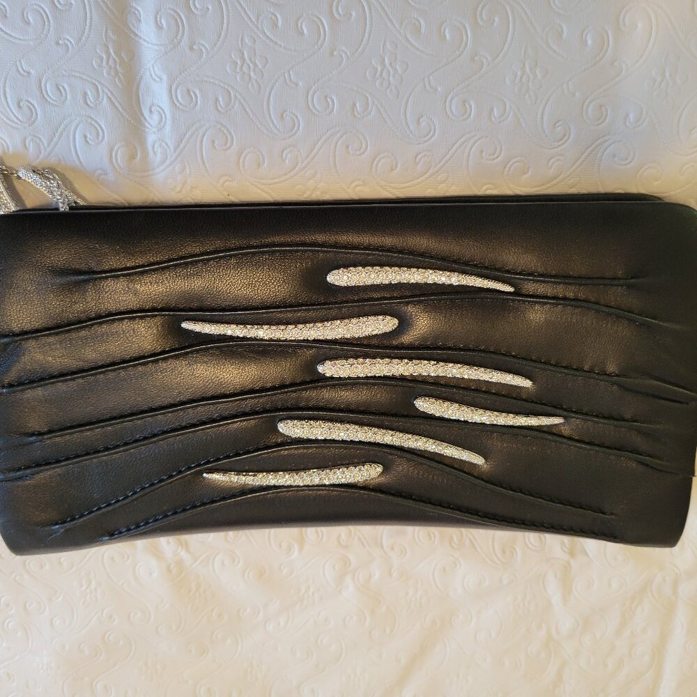 Swarovski Black Leather Mini Bag with Crystals
